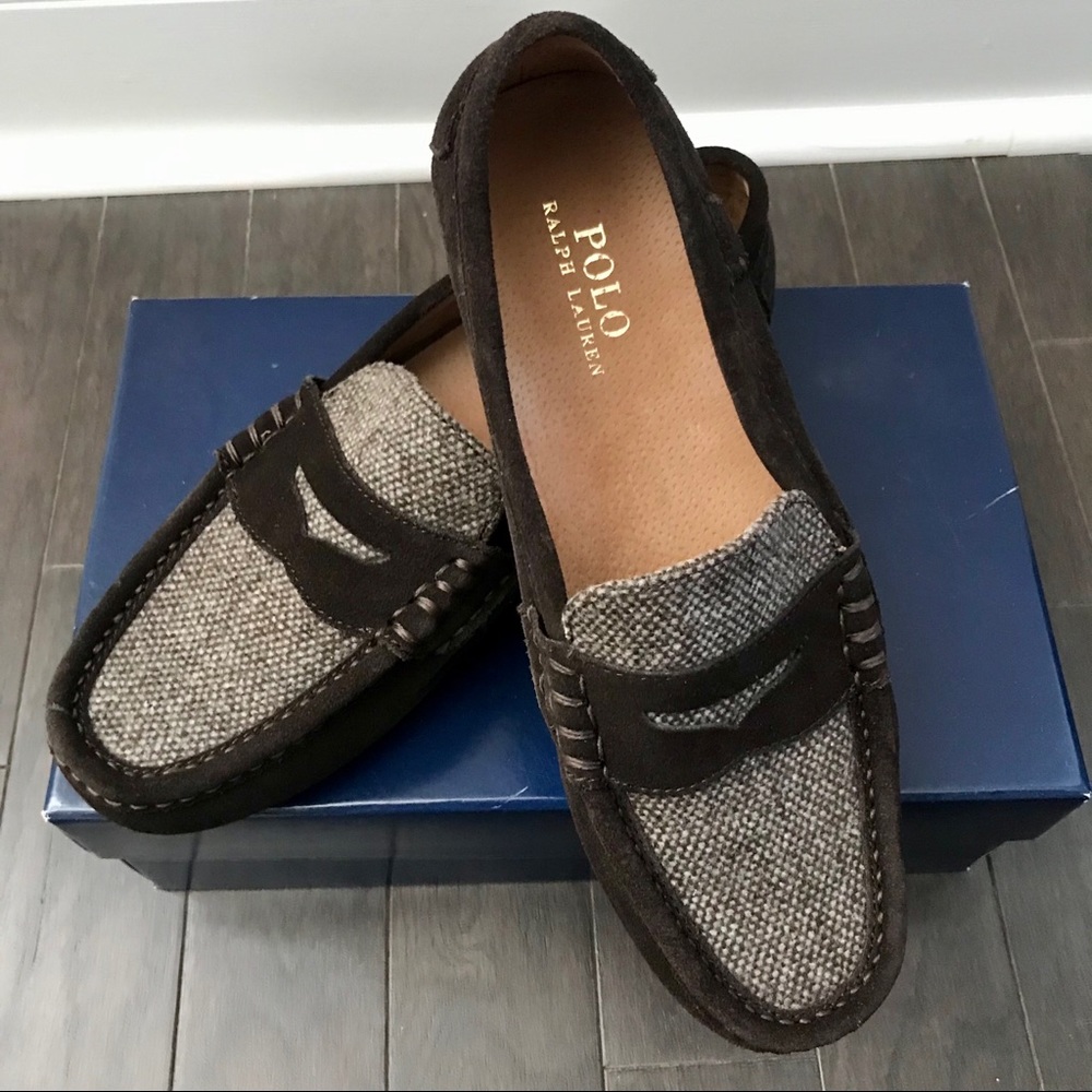 POLO Brown Suede + Fabric Driving Moccasins Size 9